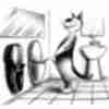 Карикатура про котів, тапки, пісуар та сечовипускання